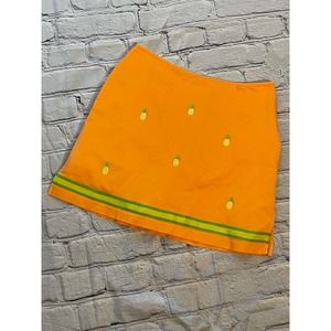 Bamboo Trader Size 10 Women Golf Tennis SKort Orange w/ Embroidered‎ Pineapples